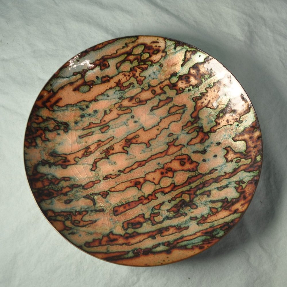 bonnie shopper copper colored enamel trinket dish plate (w984)